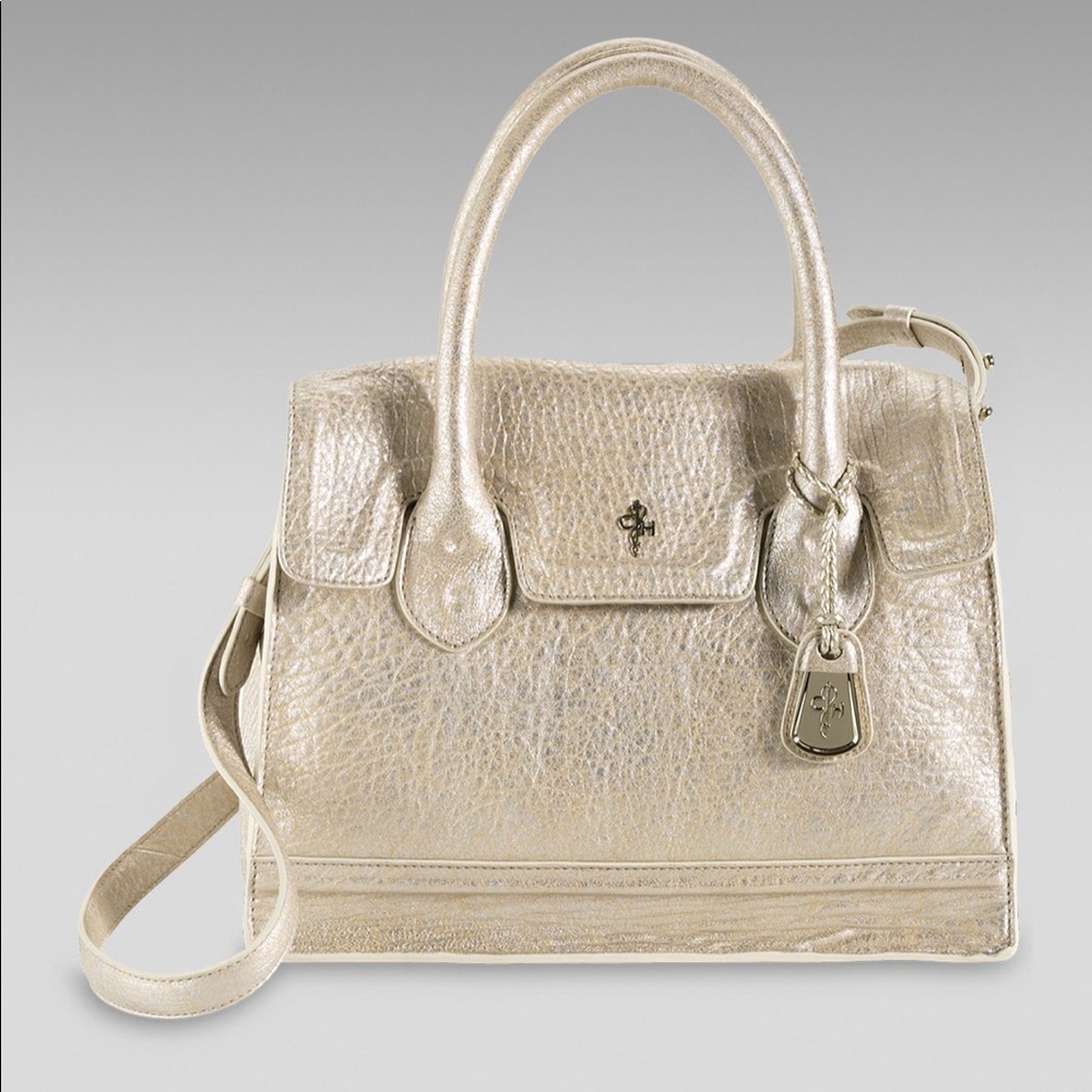 Cole Haan Gold Cream Satchel with Textured Finish